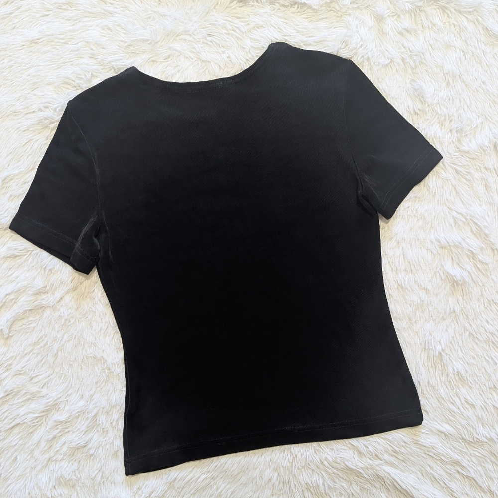 90s Vintage Softwear Mark Singer Slinky Stretchy Black Scoop Neck Tee - Picture 4 of 6